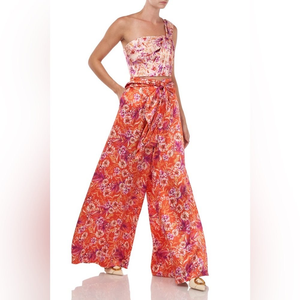 AMUR $300 GENEVA WIDE LEG PANTS IN FLAME ROSA FLORAL